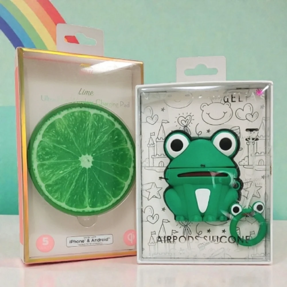 🥳 2PC LOT Apple AirPods CASE & Lime Qi WIRELESS Charger CHARGING PAD dELiAs